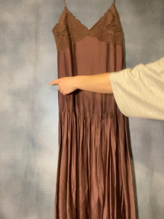 Massimo Dutti Dresses & Skirts - Massimo Dutti Brown Pleated Maxi Dress with Lace Detail